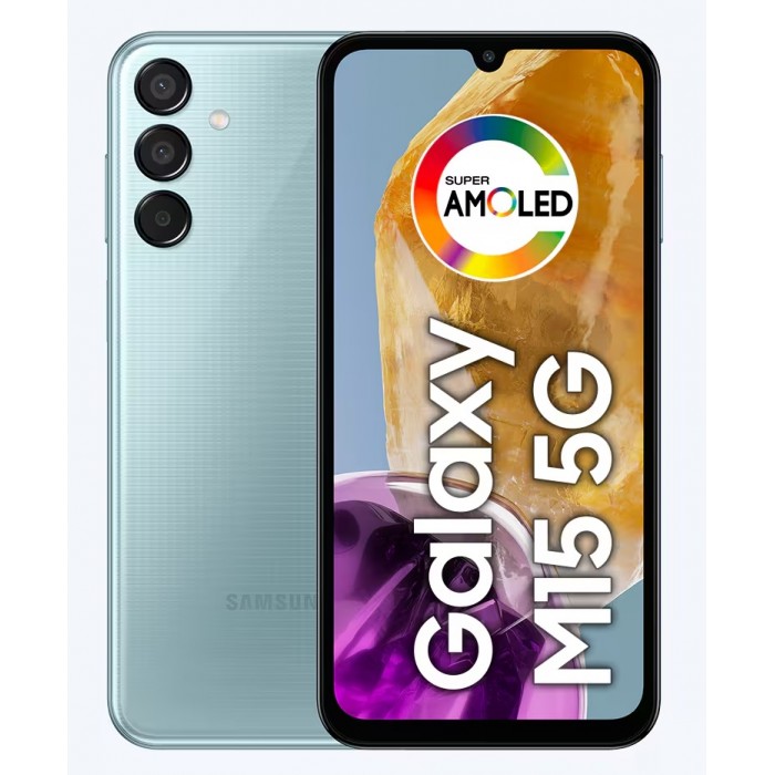 Celular Samsung Galaxy M15 5G Azul Claro 128GB, 4GB, Câmera Traseira Tripla de 50MP, Bateria de 6000mAh, Processador Octa-Core, Tela Infinita de 6.5" 90Hz